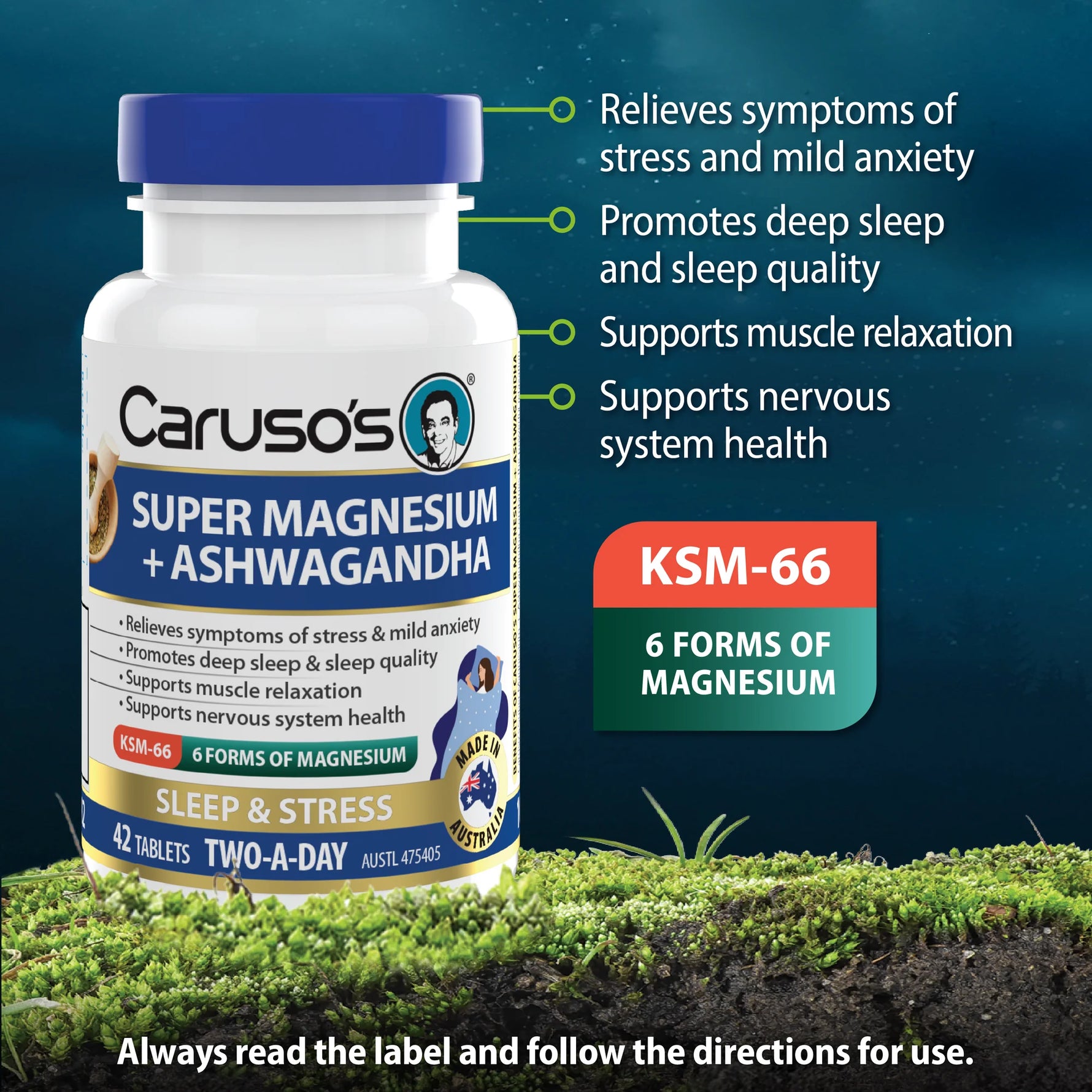 Carusos Super Magnesium + Ashwagandha 42 Tabs