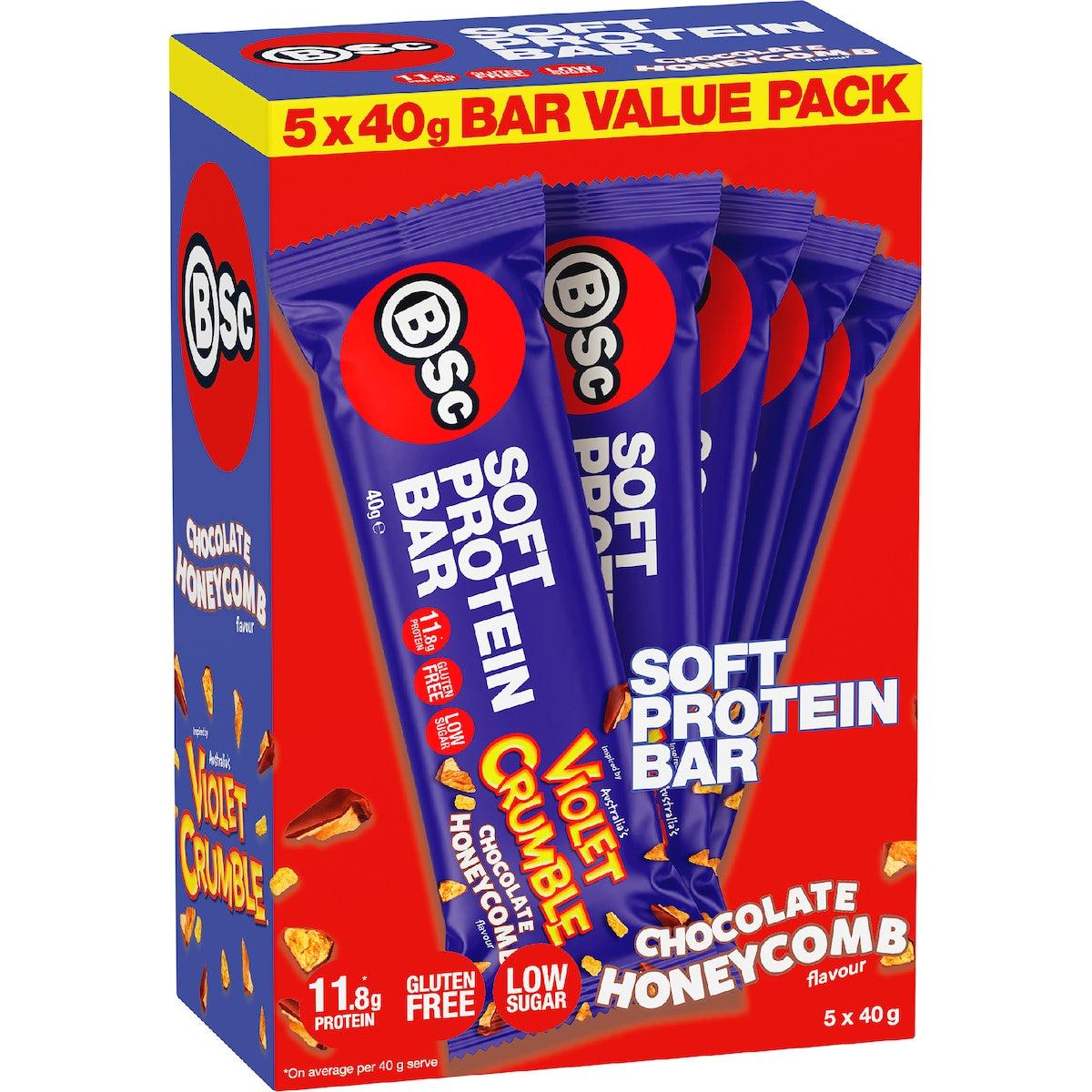BSc x Violet Crumble Soft Protein Bar Chocolate Honeycomb 40g x5