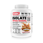 Whey protein supplement container with label on a white background