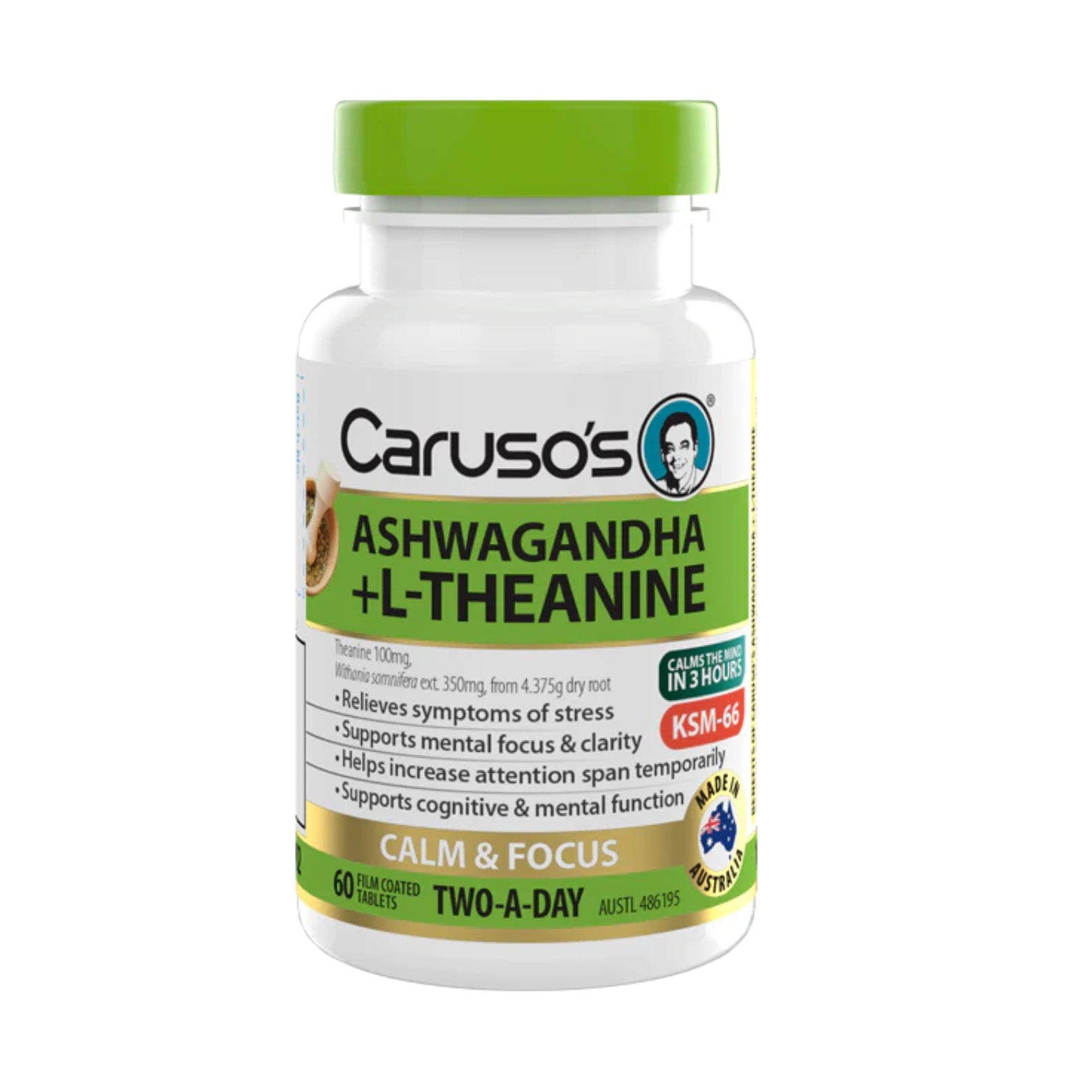 Carusos Ashwagandha + L-Theanine 60 Tabs