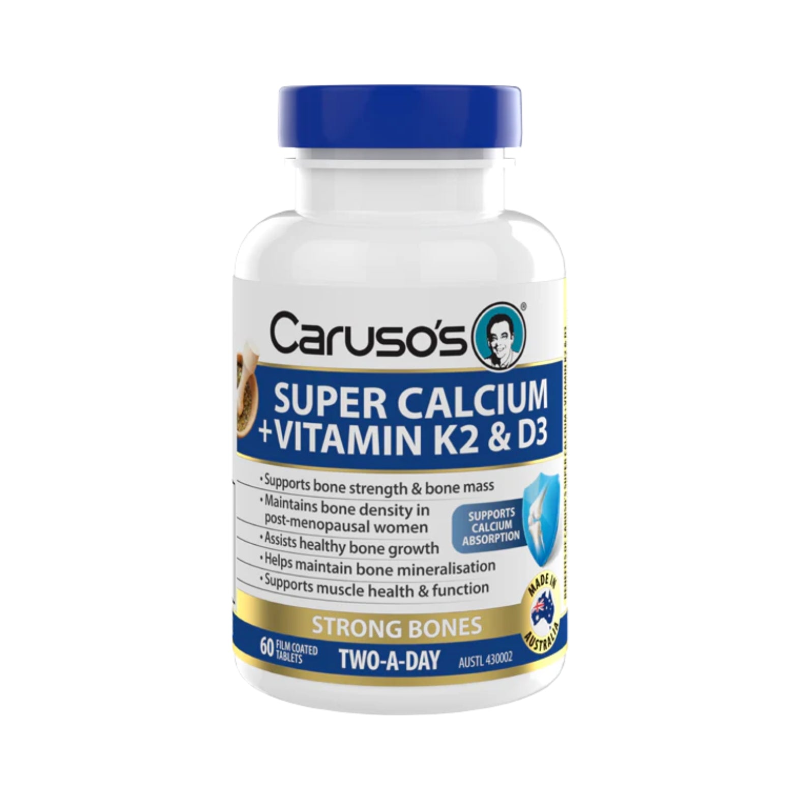 Carusos Super Calcium + Vitamin K2 & D3 60 Tabs