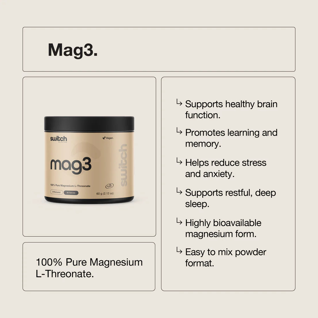 Perform Magnesium L-Threonate (mag3) - Magtein Unflavoured 60g