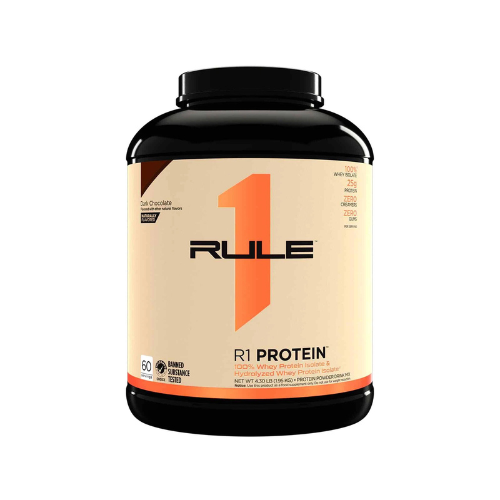 Rule 1 Protein powder container on a white background