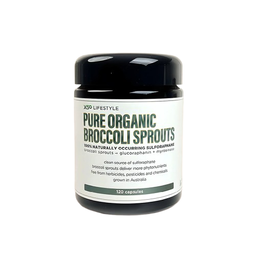 Jar of pure organic broccoli sprouts on a white background